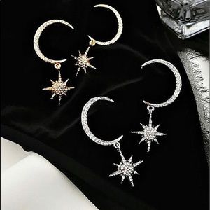 Pave Galaxy Moon/Star Dangle Earrings,NWT